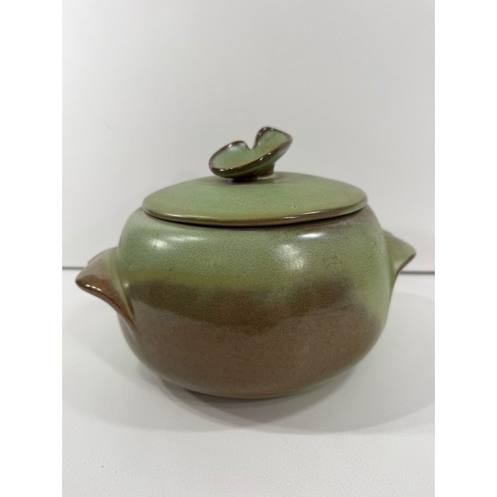 Frankoma Pottery Baker Bean Pot with Lid 4V Vintage Stoneware Prairie Green